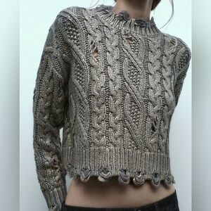 Zara NWT size L cable knit metallic sweater. 64% acrylic 20% polyamide 13% wool